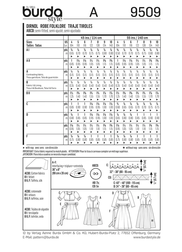 Burda 9509 Girls' Dirndl Dress Sewing Pattern 2