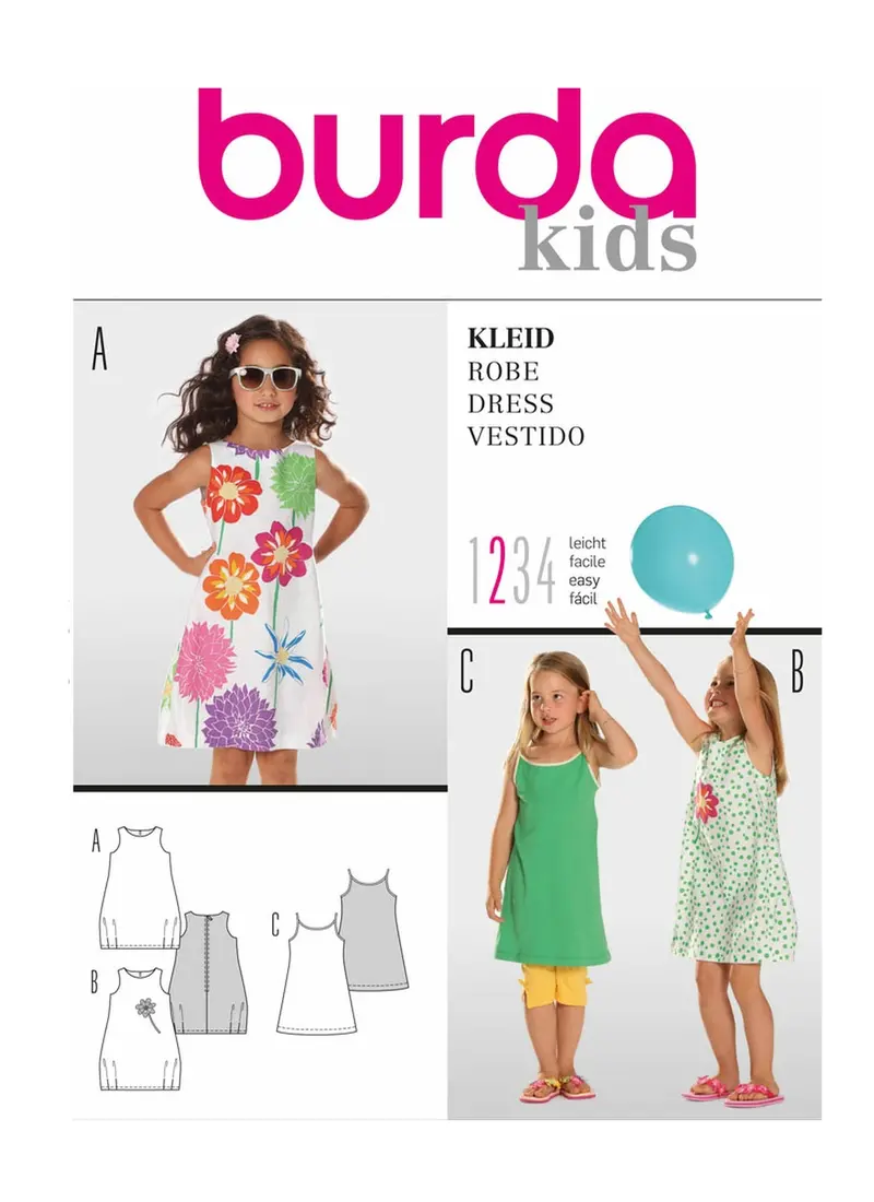 Burda 9544 Girls' Summer Dress Pattern 1