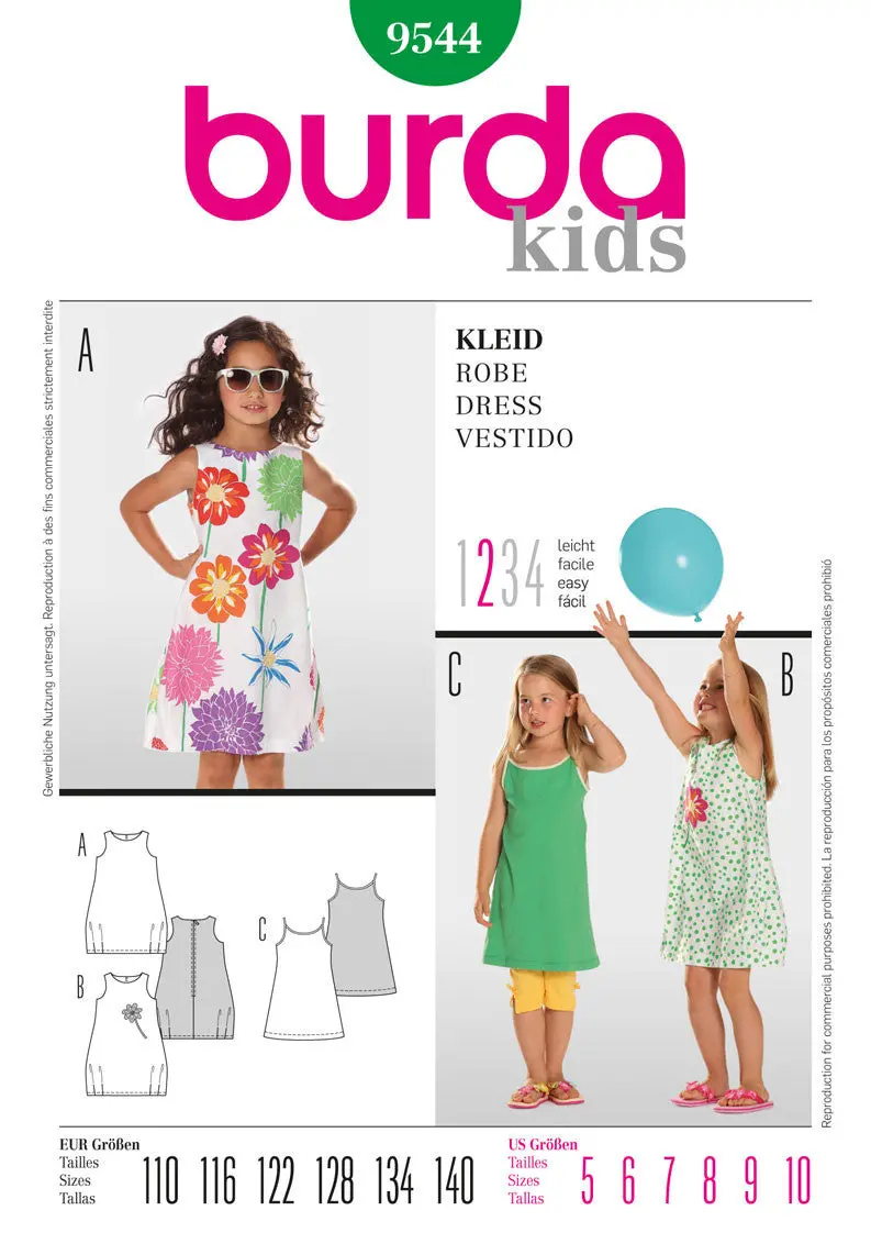 Burda 9544 Girls' Summer Dress Pattern 2