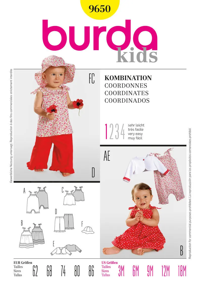 Burda 9650 Baby Girls' Summer Outfits Pattern 1