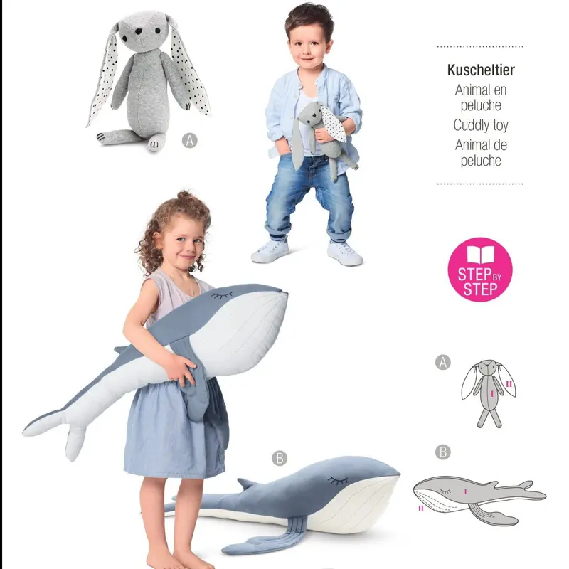 Burda Sewing Pattern 6044 Stuffed Animals - Bunny And Whale 2