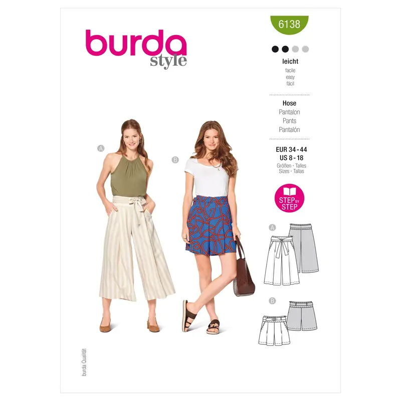 Burda Sewing Pattern 6138 Culottes, Trousers, Pants 2