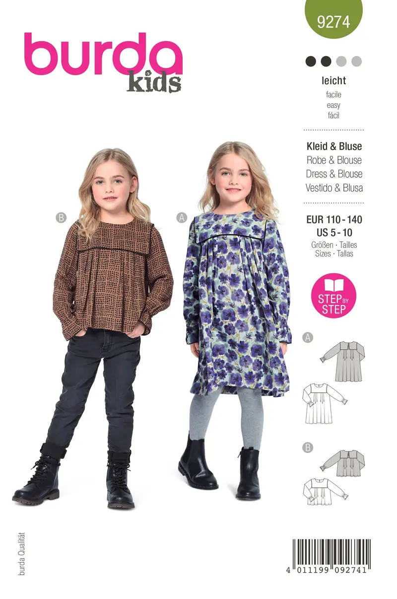 Burda Sewing Pattern 9274 Children's Dress, Blouse 2