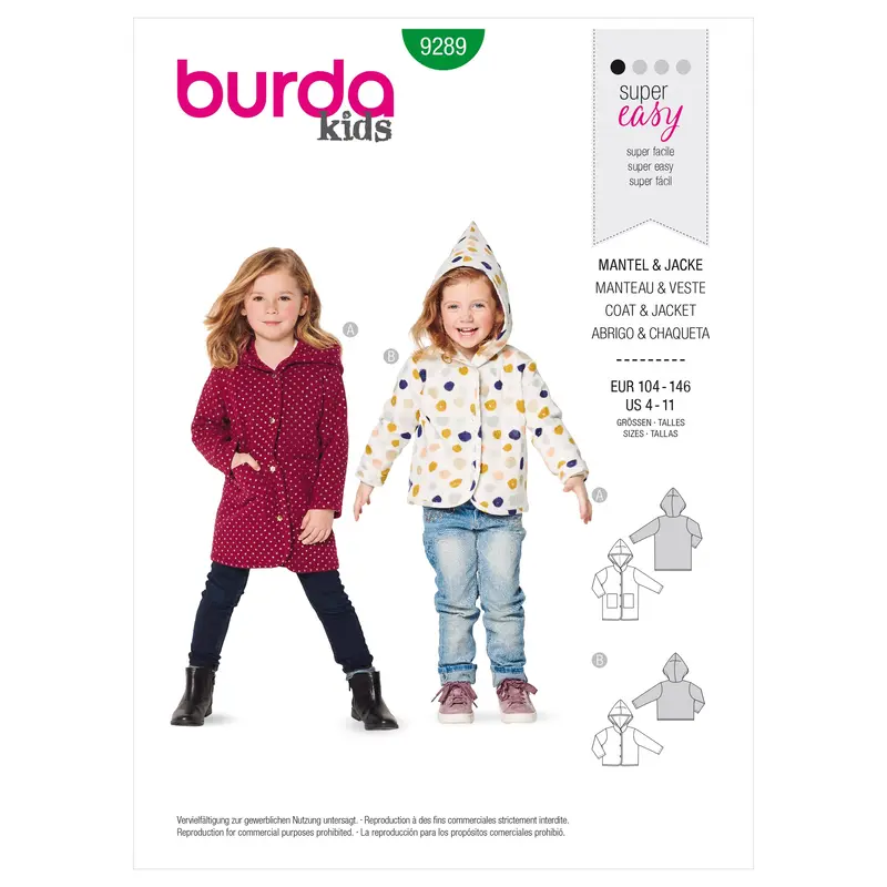 Burda Sewing Pattern 9289 Children's Hooded Jacket 2