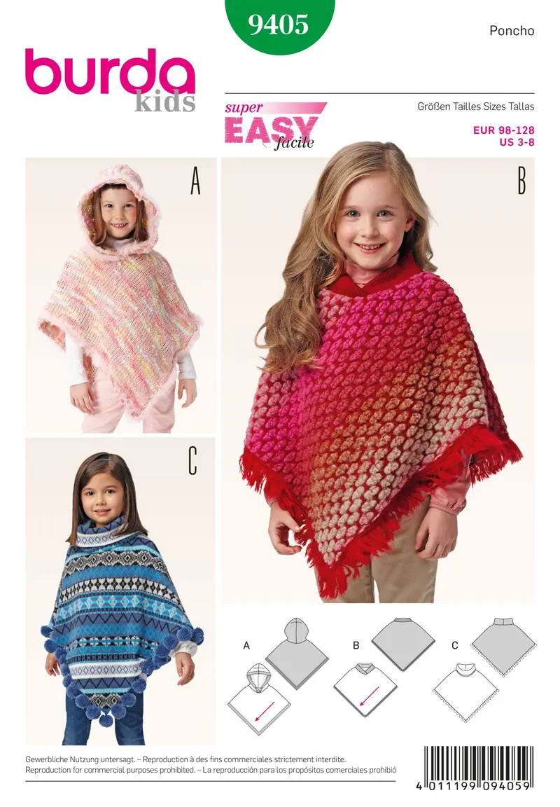 Burda Sewing Pattern 9405 Children's Ponchos 1