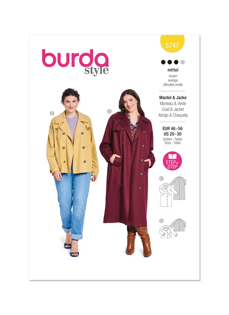 Burda Style Sewing Pattern 5747 Misses' Trench Coat And Jacket 2