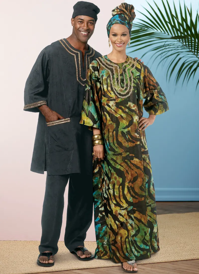 Butterick 6748 Misses'/Men's Tunic, Caftan, Pants Hat And Head Wrap Pattern 1