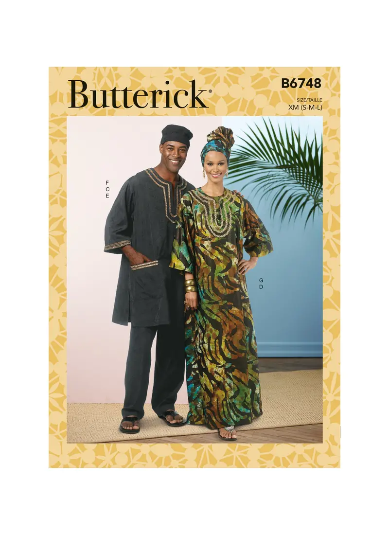 Butterick 6748 Misses'/Men's Tunic, Caftan, Pants Hat And Head Wrap Pattern 2