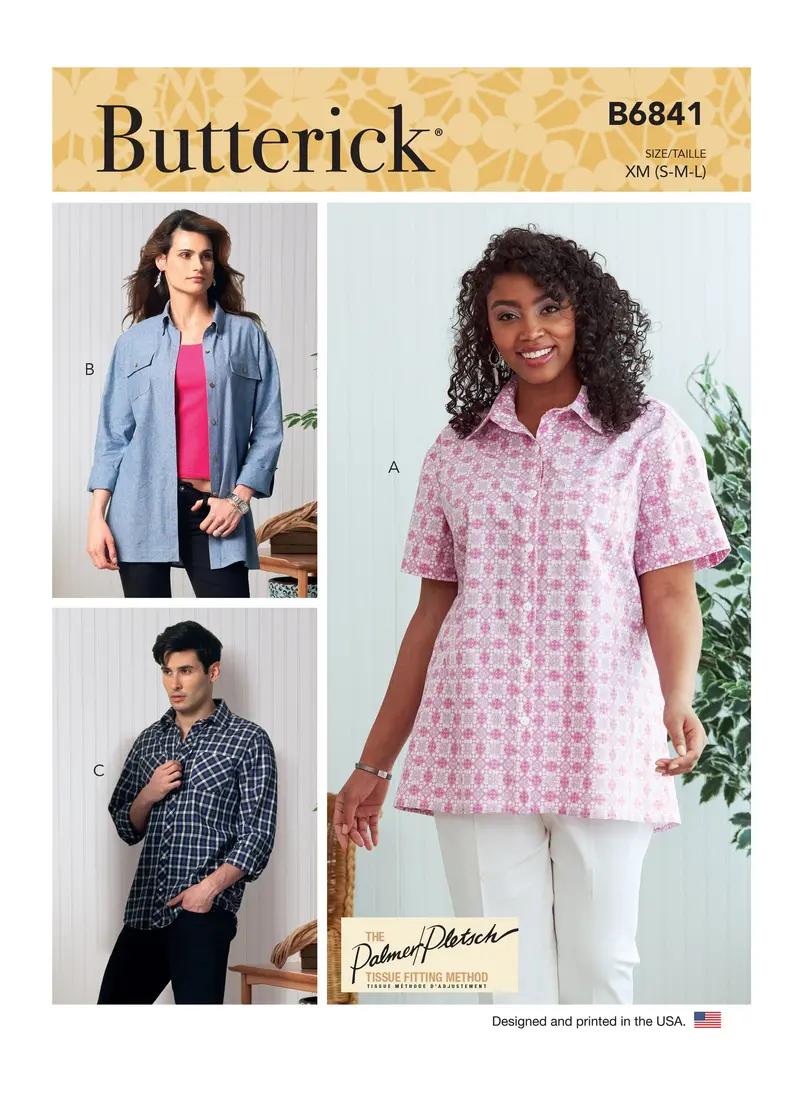 Butterick 6841 Unisex Button-Down Shirts Pattern 2