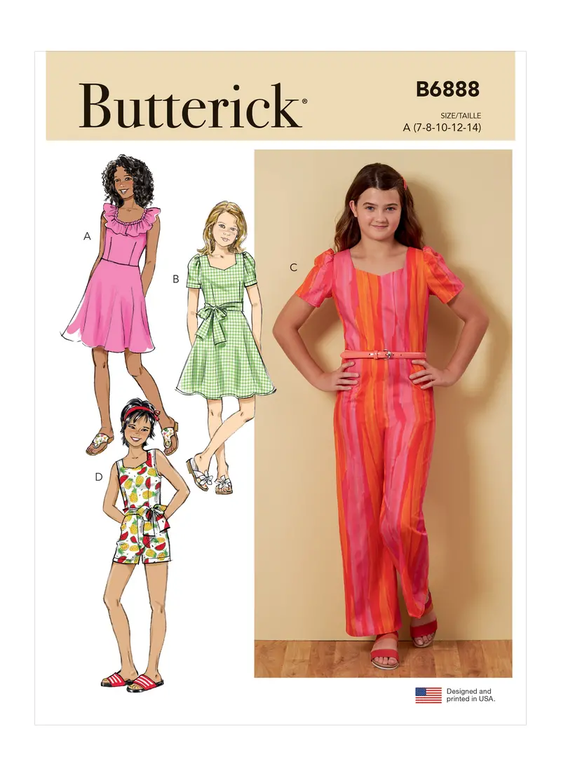 Butterick 6888 Girl's Jumpsuit And Romper Sewing Pattern 2