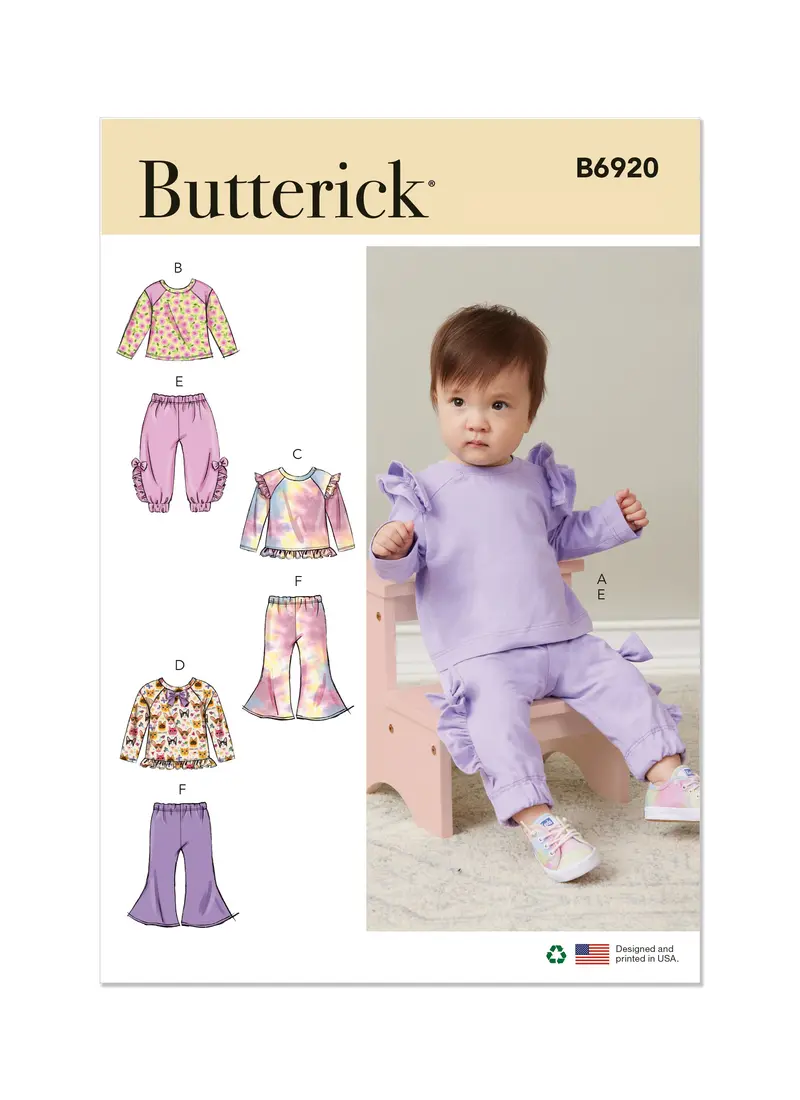 Butterick Sewing Pattern 6920 Infants' Knit Top And Pants 2
