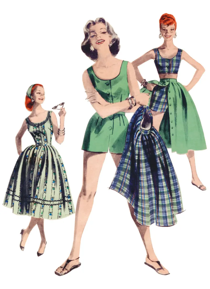 Butterick Sewing Pattern 6939 Playsuit, Midriff Blouse, Shorts And Skirt 1