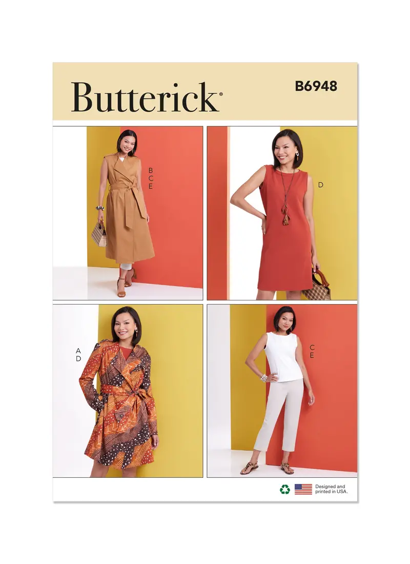 Butterick Sewing Pattern 6948 Jacket And Vest With Belt, Top, Dress And Pant 2