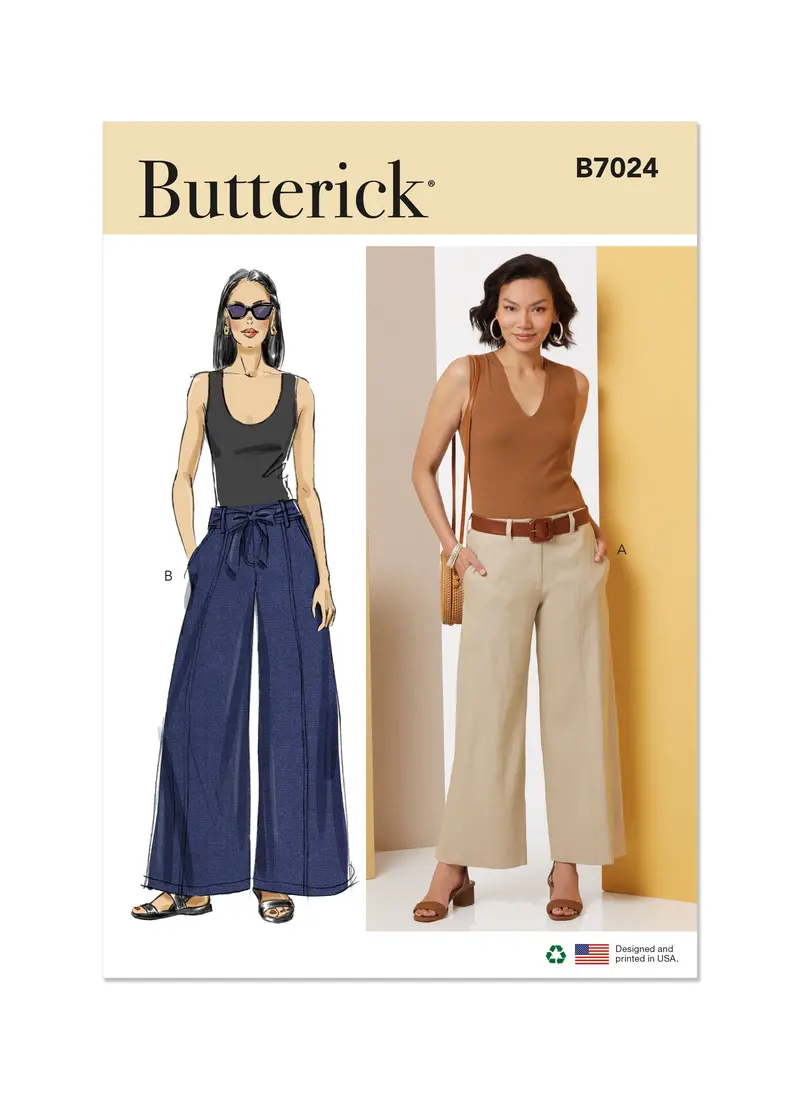 Butterick Sewing Pattern 7024 Trousers In Two Lengths And Tie Belt 2