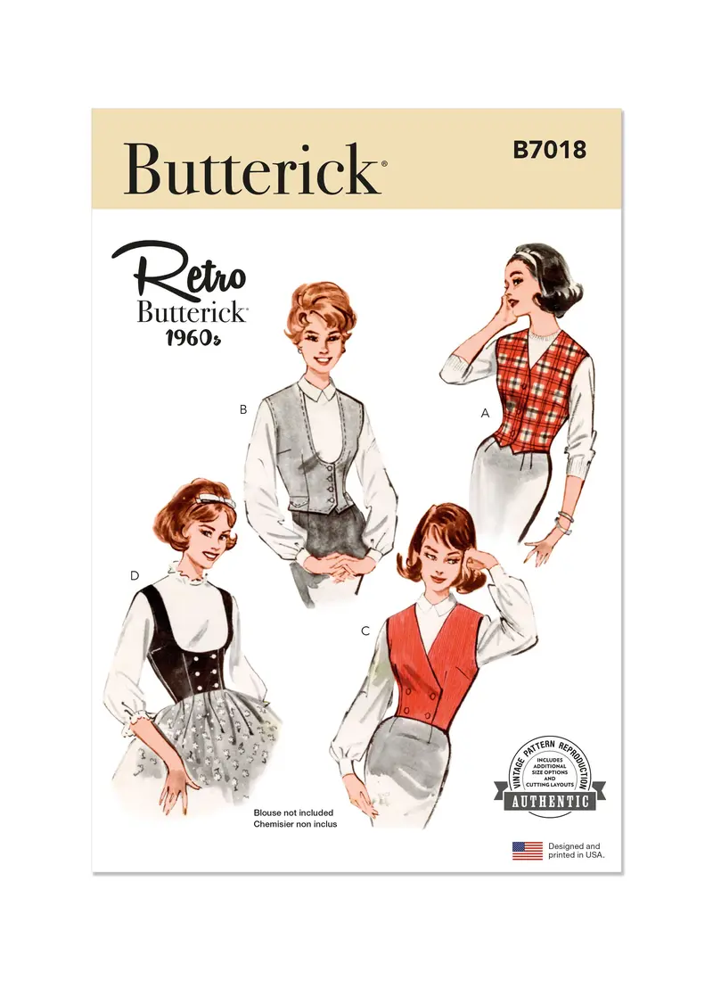 Butterick Sewing Pattern B7018 Misses' 60'S Waistcoat In Four Styles 2