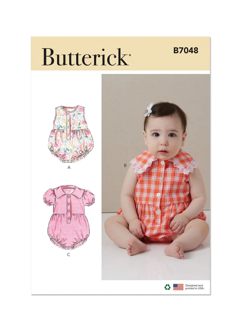 Butterick Sewing Pattern B7048 Babies' Rompers 2