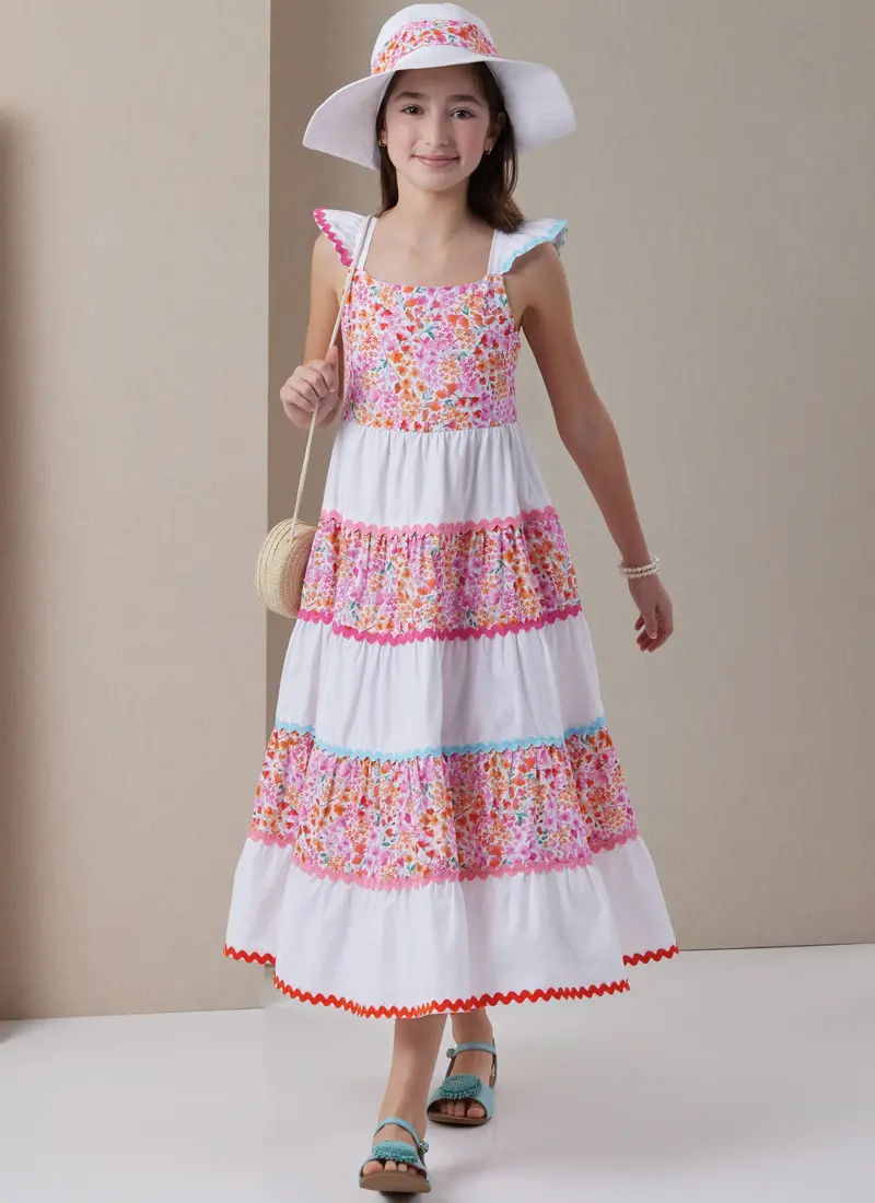 Butterick Sewing Pattern B7051 Girls' Tiered Dress And Hat 1