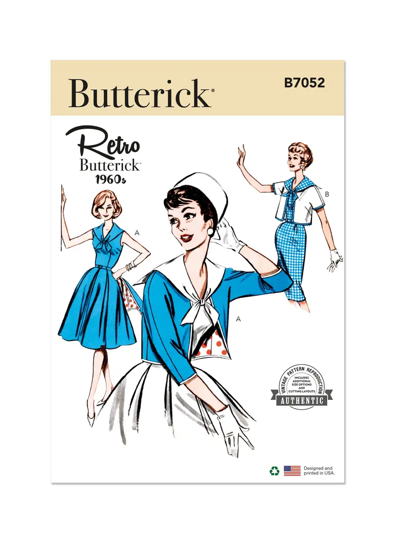 Butterick Sewing Pattern B7052 1960'S' Sailor Collared Dress And Jacket 1