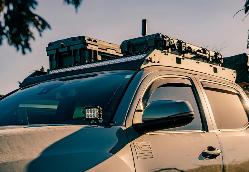 Cali Raised 05-23 Toyota Tacoma Premium Roof Rack - 42 In White Dual Row Spotam/Led Light Bar - B 1