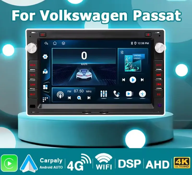 Carplay 7'' Android 14 For Vw Passat Sharan Lupo Transporter T5 Seat Alhambra Skoda Superb Peugeot 307 2 Din 1