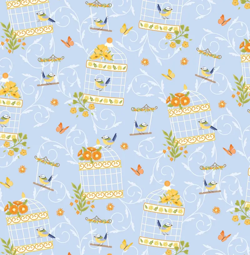 Cottage Bliss Organic Cotton Fabric, Birdsong 1