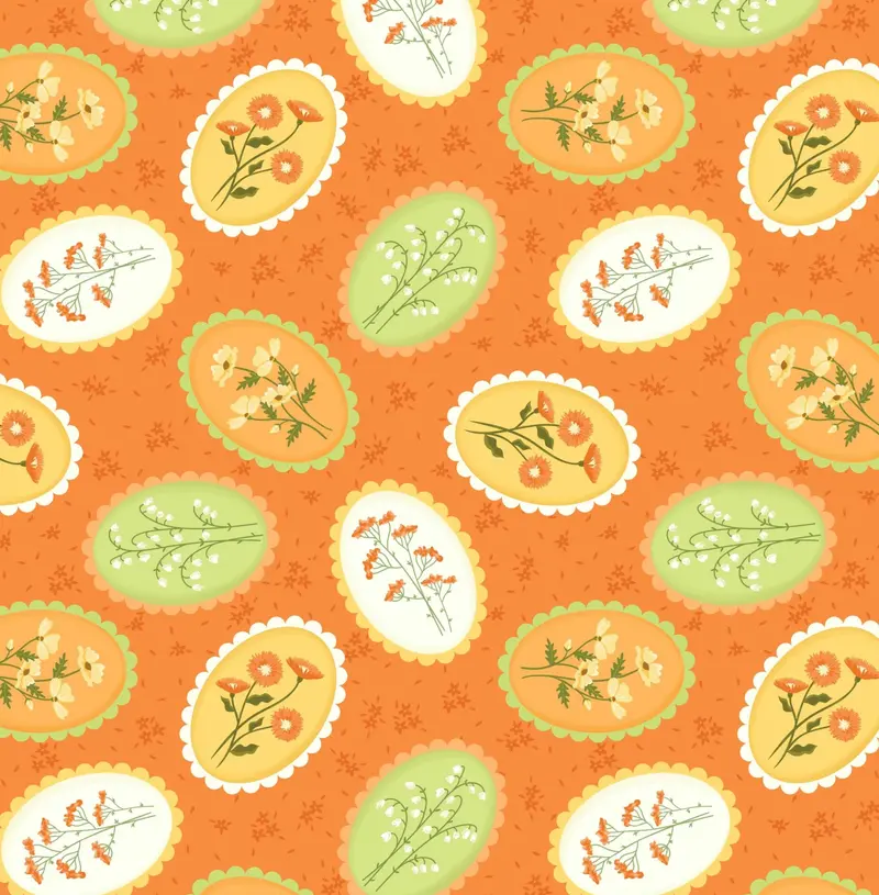 Cottage Bliss Organic Cotton Fabric, Golden Stamps 1
