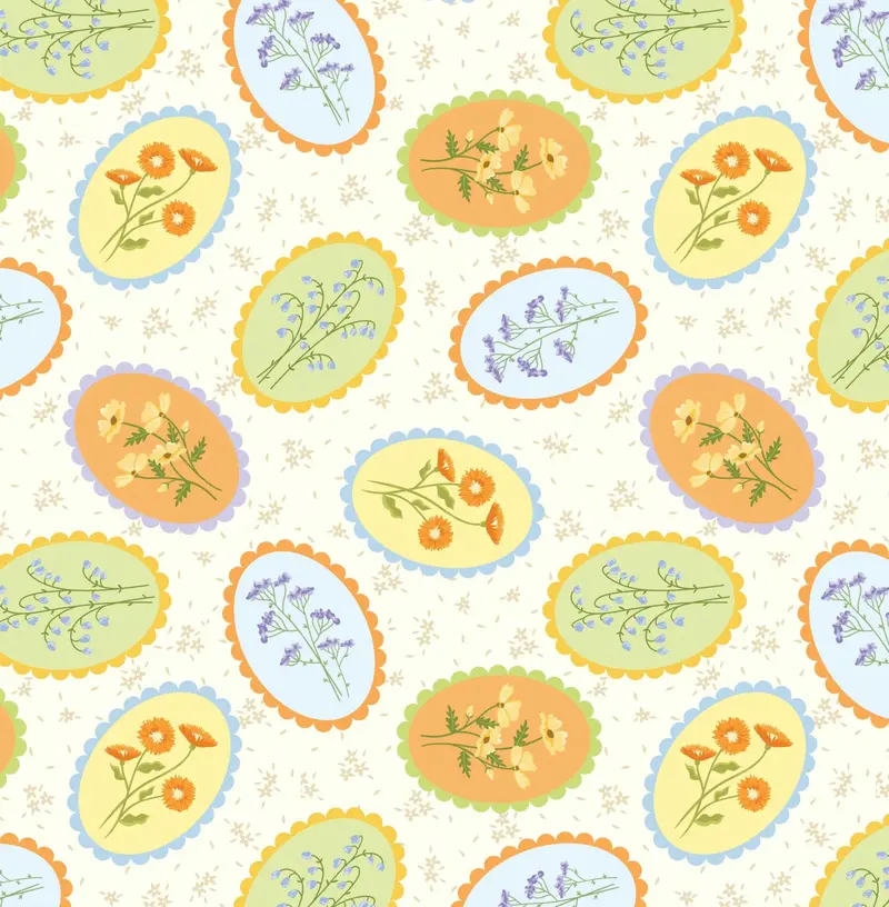 Cottage Bliss Organic Cotton Fabric, Posy Stamps 1