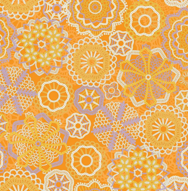 Cottage Bliss Organic Cotton Fabric, Sunshine Crochet 1