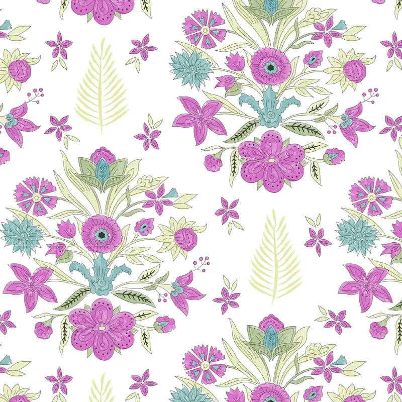 Elephant Festival Organic Cotton Fabric, Stencil Flower 1