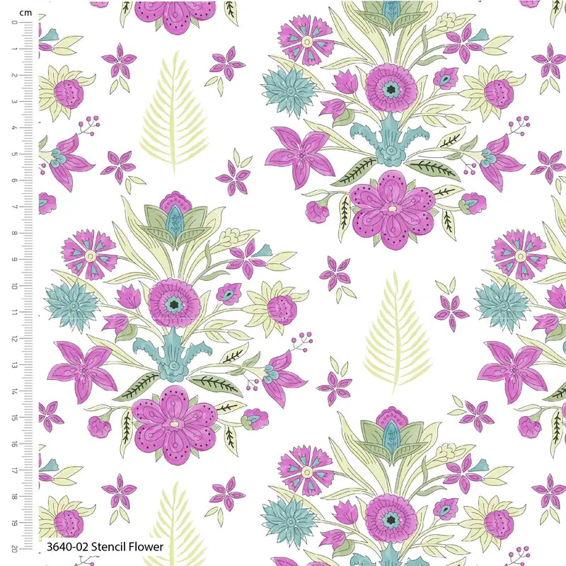 Elephant Festival Organic Cotton Fabric, Stencil Flower 2