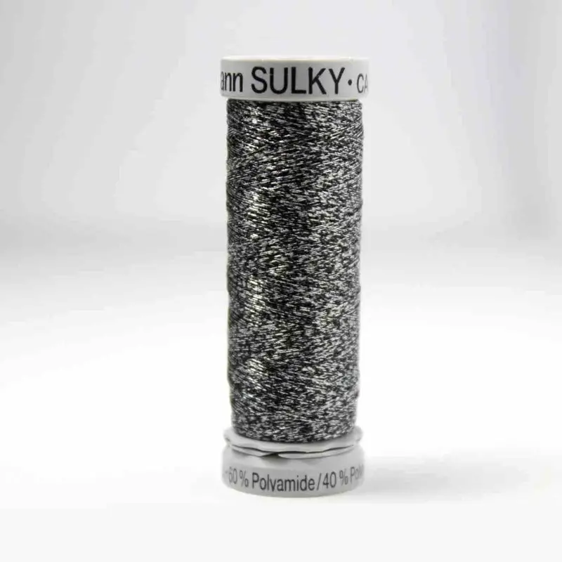 Gutermann Smooth Metallic Embroidery Thread 7023 Black / Silver 1