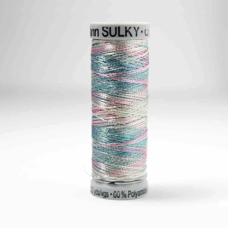 Gutermann Smooth Metallic Embroidery Thread 7026 Silver / Blue / Pink 1