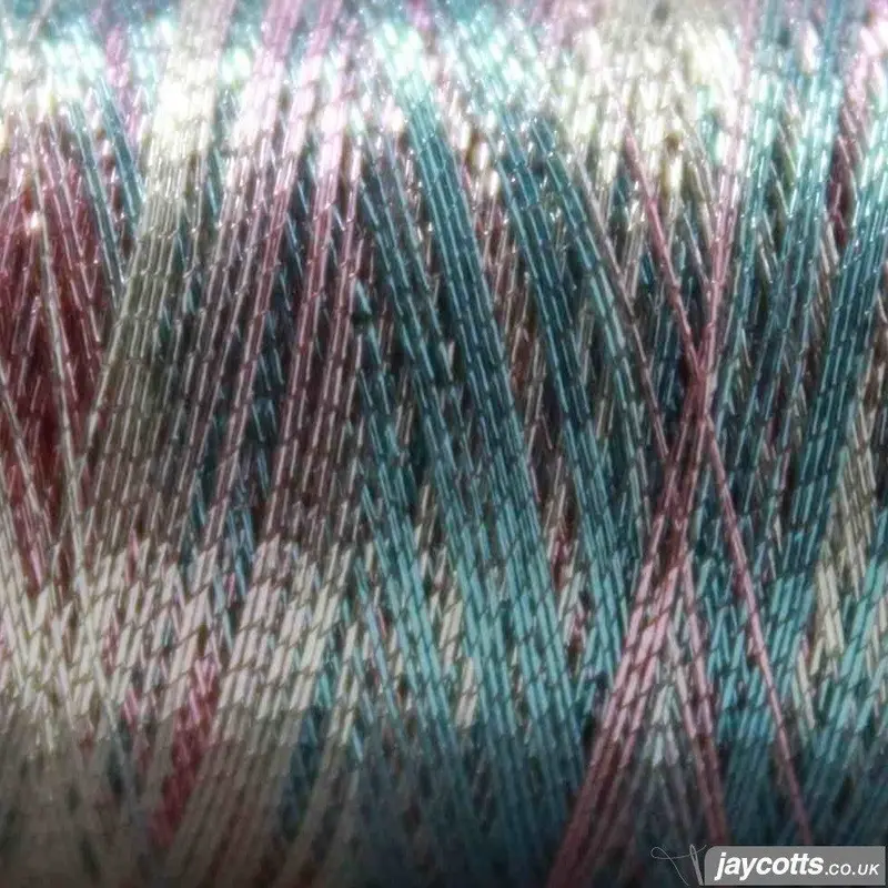 Gutermann Smooth Metallic Embroidery Thread 7026 Silver / Blue / Pink 2