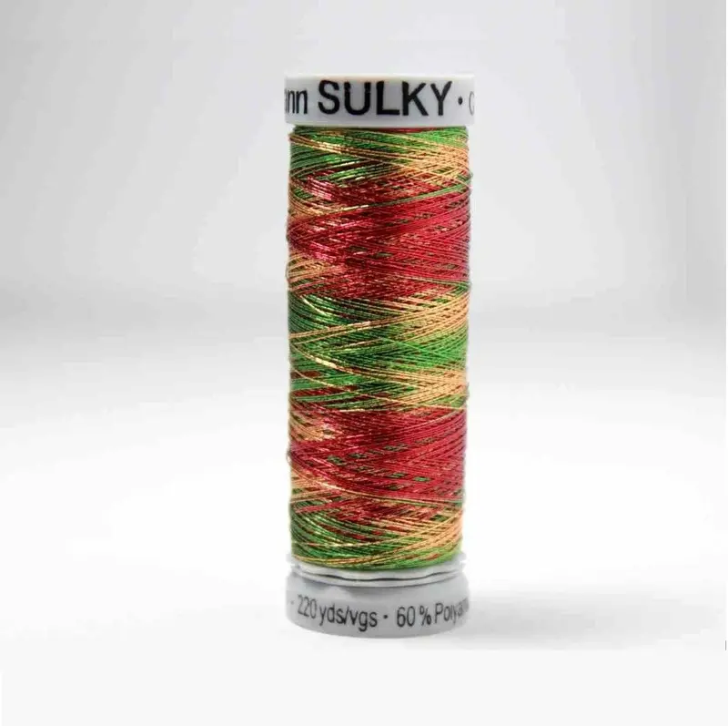 Gutermann Smooth Metallic Embroidery Thread 7027 Red/Gold/Green 1