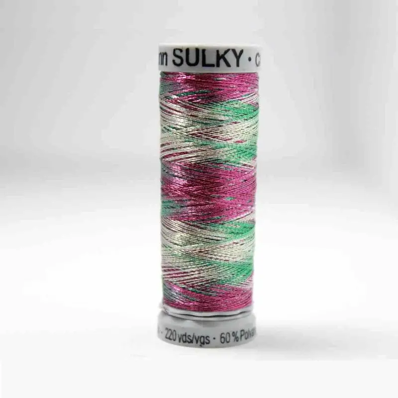 Gutermann Smooth Metallic Embroidery Thread 7029 Silver / Rose / Jade 1