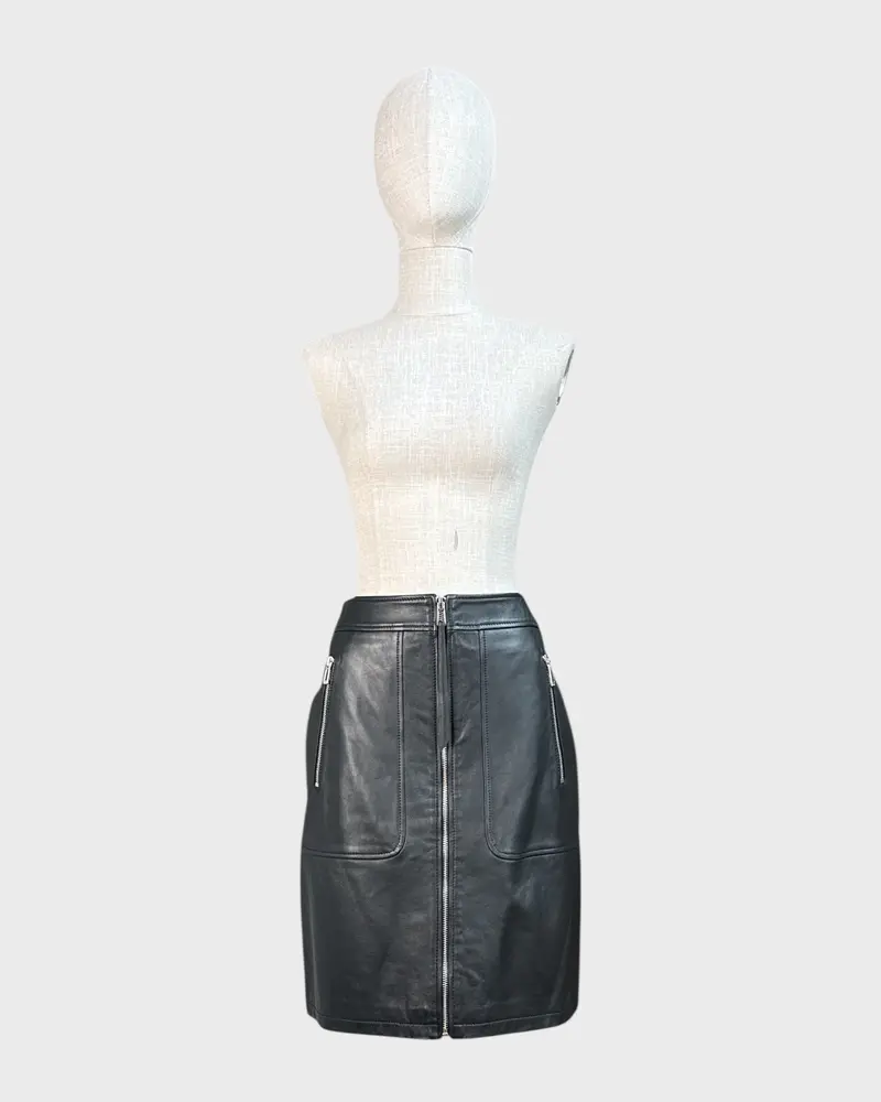 Jupe En Cuir Noir Lurela Hugo Taille S 1