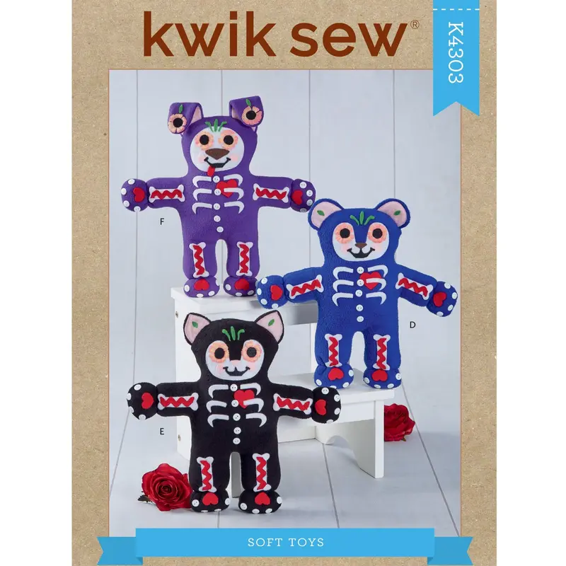 Kwik Sew 4303 Soft Toys: Bear, Cat And Dog Sewing Pattern 1