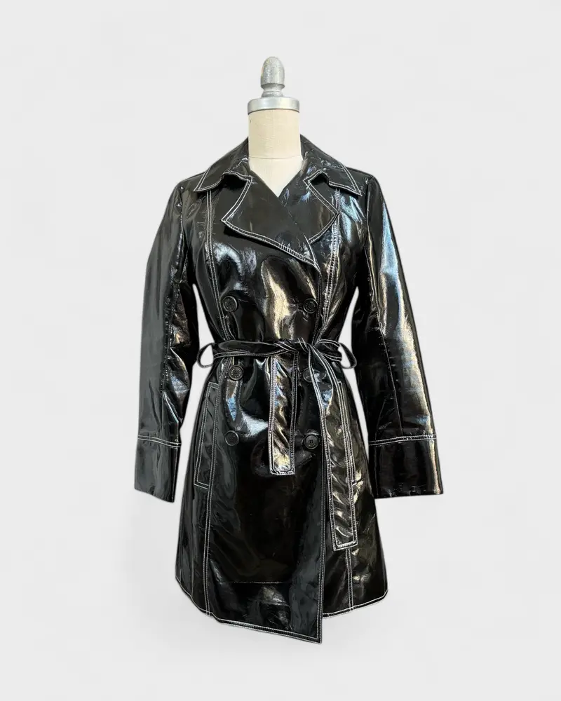Manteau En Faux Cuir Vernis Noir,  Pink Tartan , 2 1
