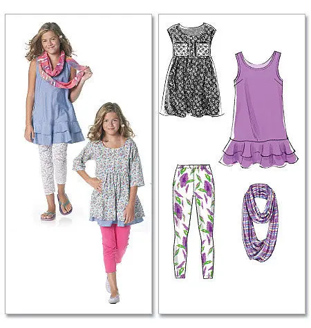 Mccall's Sewing Pattern 6275 Girls' Dresses, Scarf And Leggings 2
