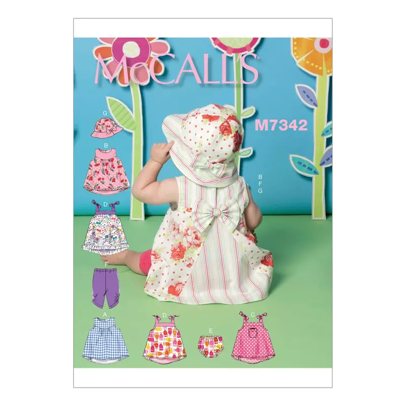 Mccall's Sewing Pattern 7342 Infants Back-Bow Dresses, Leggings And Hat 2