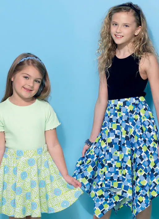 Mccall's Sewing Pattern 7345 Girls Straight / Handkerchief / Hi-Lo Hem Skirt 1