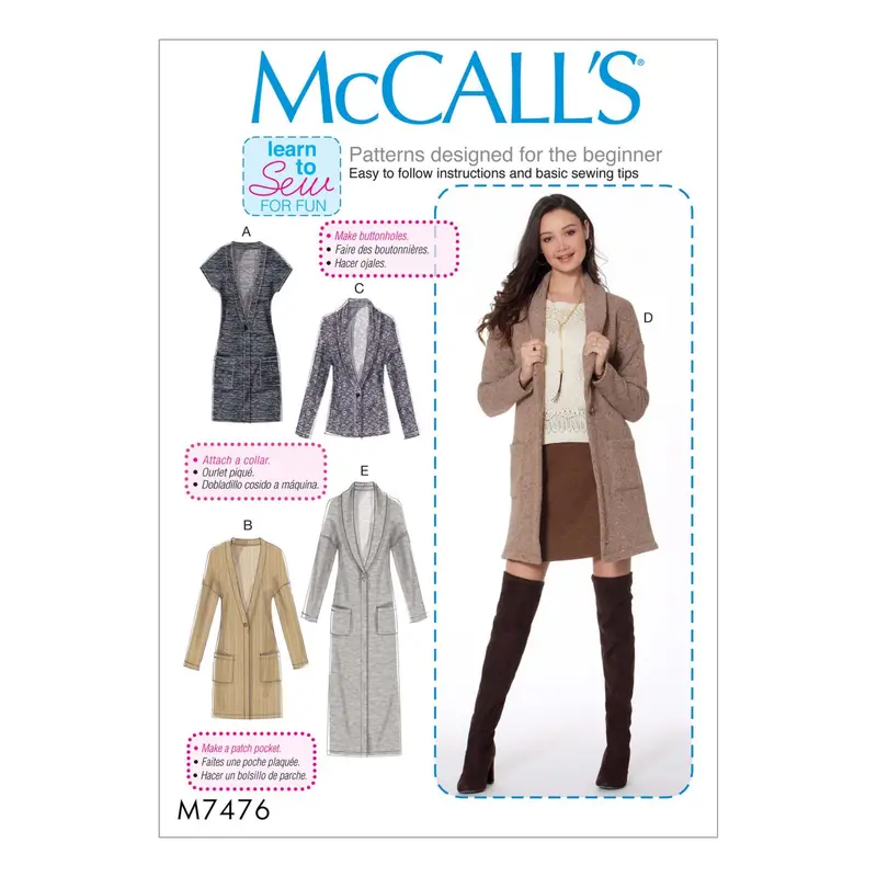 Mccall's Sewing Pattern 7476 Misses' Drop-Shoulder Vest And Cardigans 2