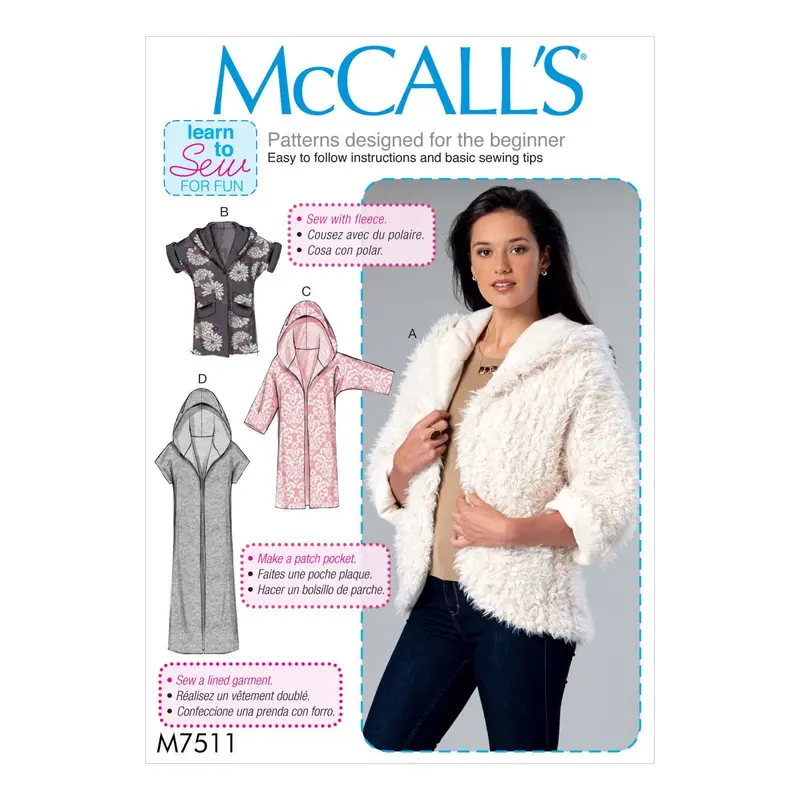 Mccall's Sewing Pattern 7511 Misses' Jackets With Shawl Collar And Hood 2