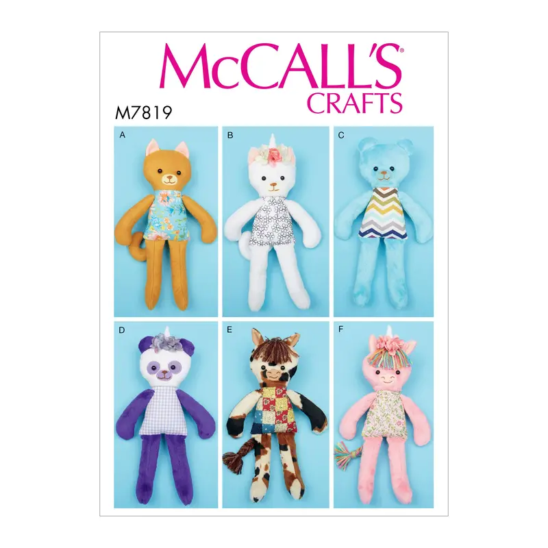 Mccall's Sewing Pattern 7819 Soft Toy Animals 1