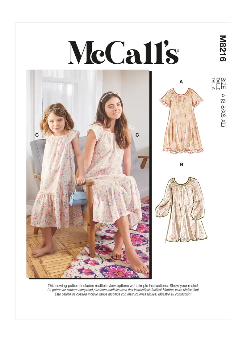 Mccall's Sewing Pattern 8216 Girls' Loose Fitting Dresses 2