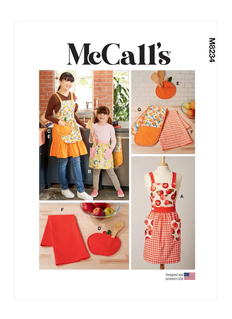 Mccall's Sewing Pattern 8234 Children's And Misses' Aprons, Potholders And Tea Towel 2