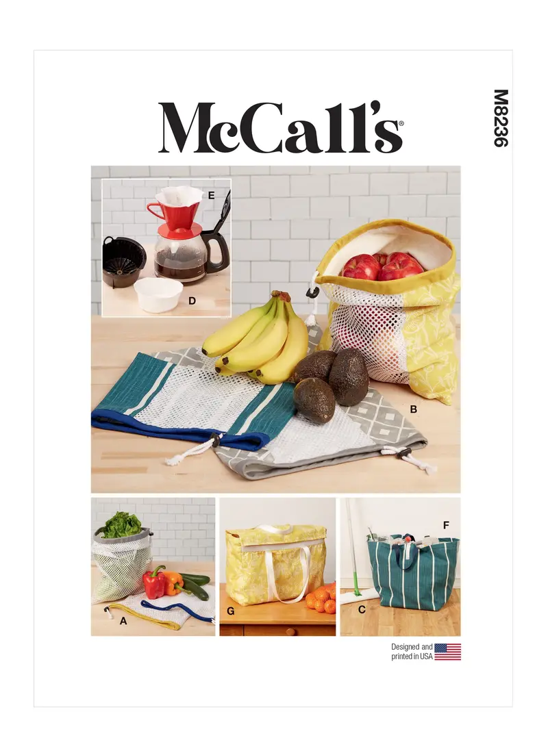 Mccall's Sewing Pattern 8236 Fruit And Veg Bags, Mop Pad, Coffee Filters, Bin And Bag 2