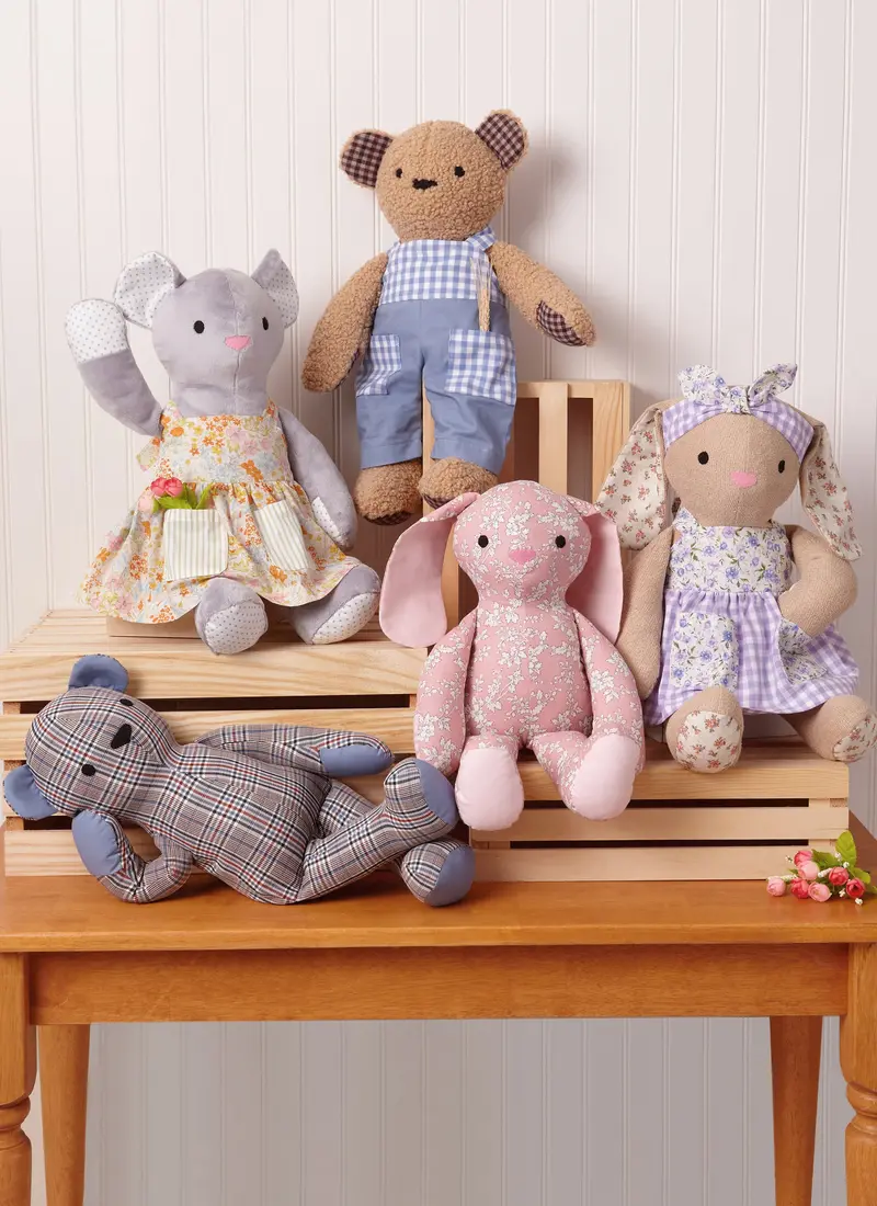 Mccall's Sewing Pattern 8422 Plush Bear, Bunny And Mouse With Clothes 1
