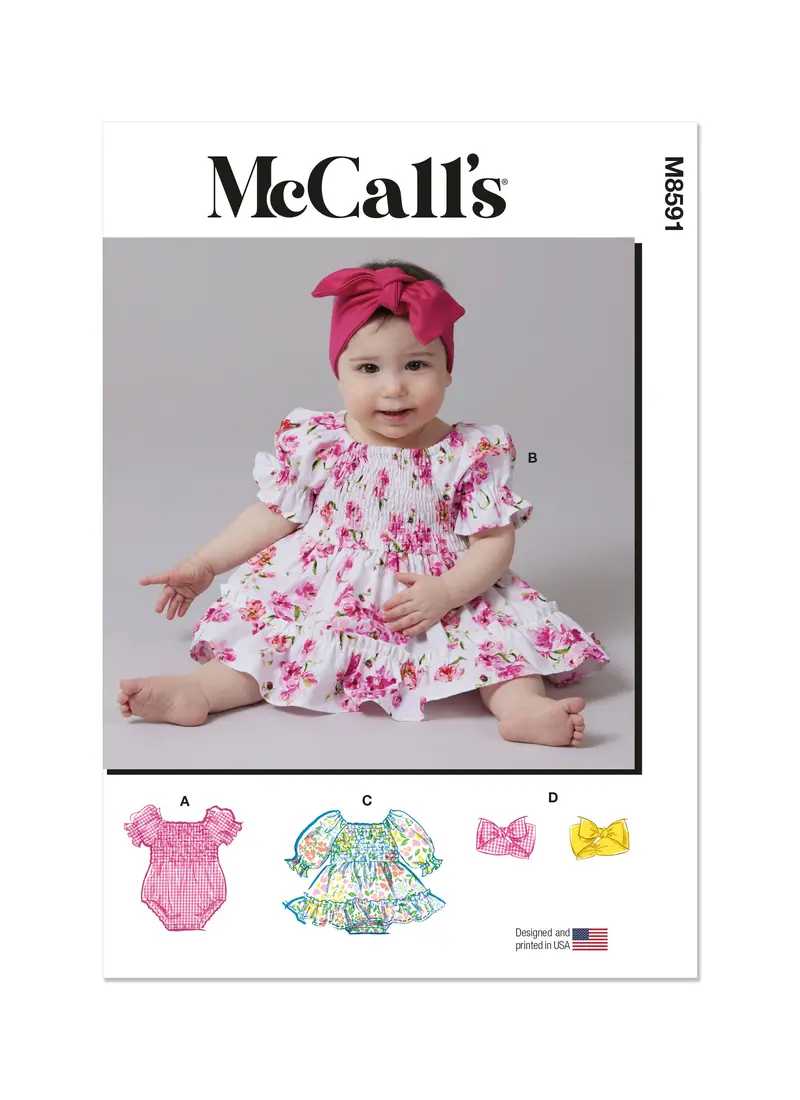 Mccall's Sewing Pattern 8591 Babies' Romper, Dresses And Headband 2