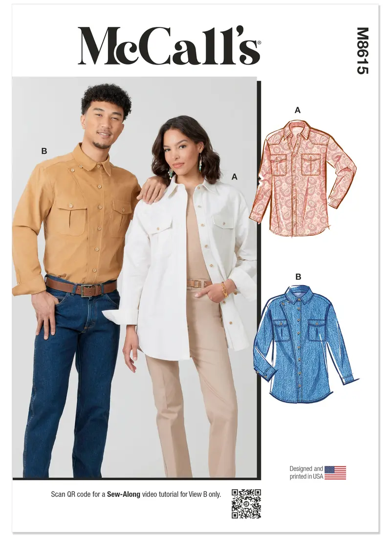Mccall's Sewing Pattern 8615 Unisex Casual Button Front Shirts 2